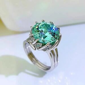 5CT Certified Hibiscus Out Of Water Green Moissanite Engagement Ring Size 7